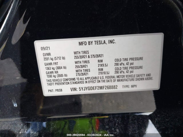 5YJYGDEF2MF268882 Tesla Model Y Performance Dual Motor All-wheel Drive