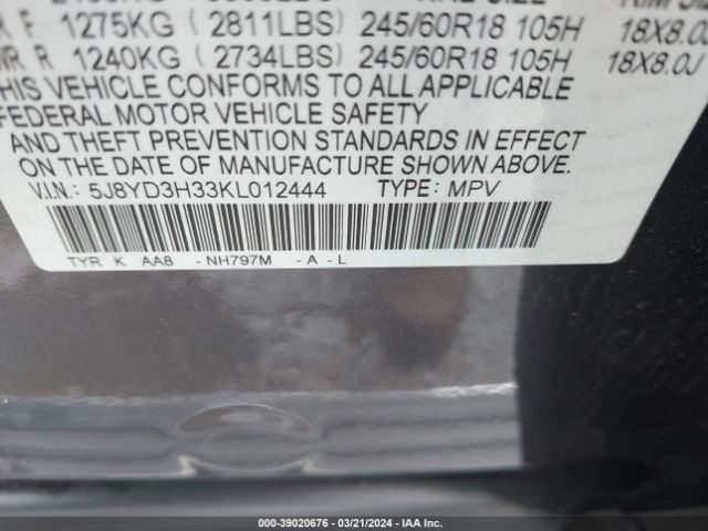 5J8YD3H33KL012444 Acura Mdx Standard