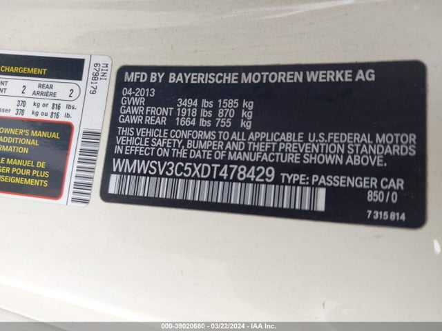 2013 MINI HARDTOP WMWSV3C5XDT478429 Photo 8