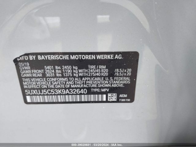 5UXUJ5C53K9A32640 BMW X4 M40i