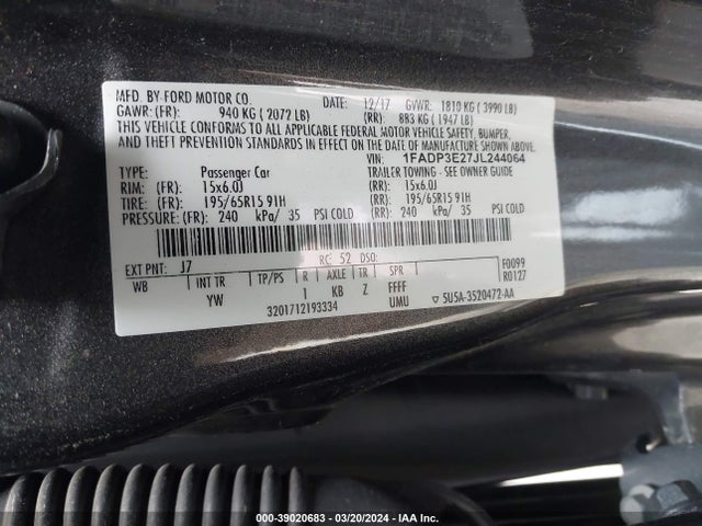 Ford FOCUS S 2018 1FADP3E27JL244064 Image 9