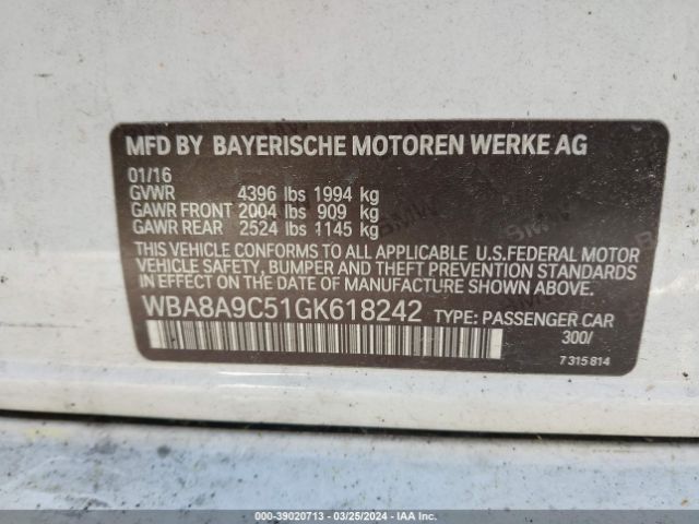 WBA8A9C51GK618242 BMW 320i