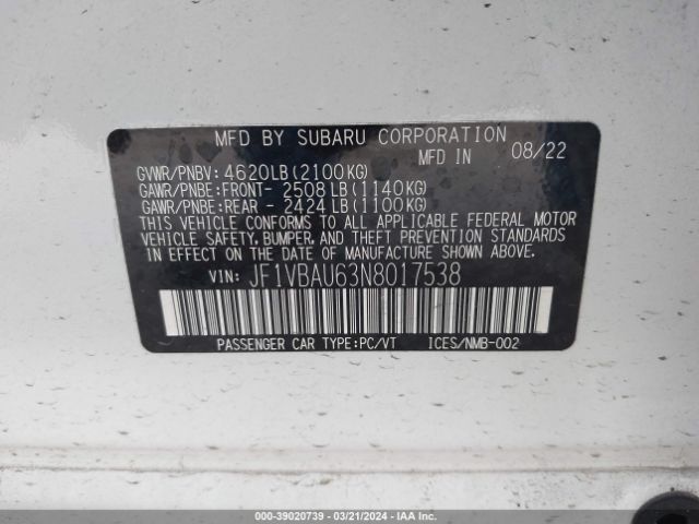 JF1VBAU63N8017538 Subaru WRX GT