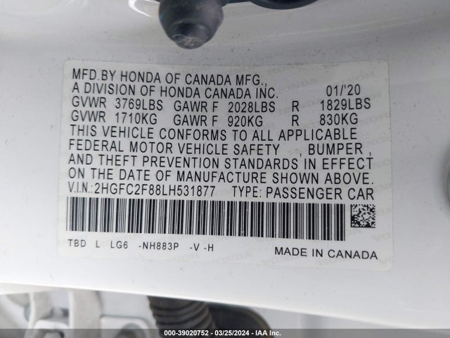 Honda Civic Sport 2020 2HGFC2F88LH531877 Image 9