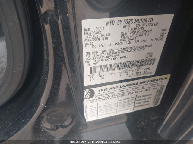 Ford Expedition Limited 2014 1FMJU1K5XEEF40310 Image 9