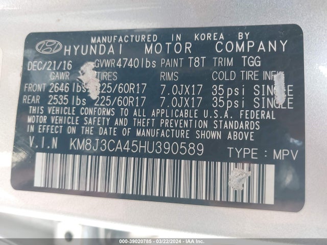 Hyundai TUCSON SE 2017 KM8J3CA45HU390589 Image 9