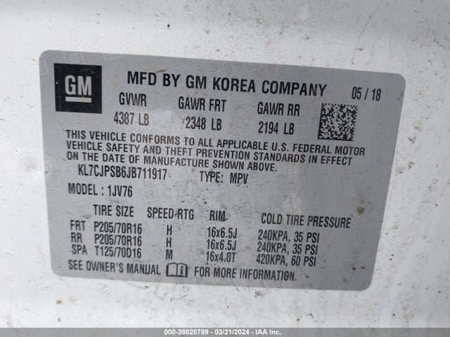 Chevrolet Trax Lt 2018 KL7CJPSB6JB711917 Image 9