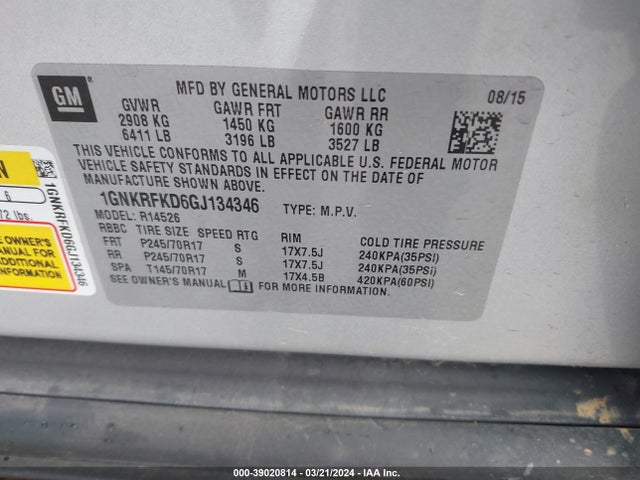 Chevrolet Traverse Ls 2016 1GNKRFKD6GJ134346 Image 9