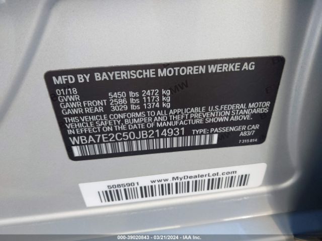 WBA7E2C50JB214931 BMW 740I