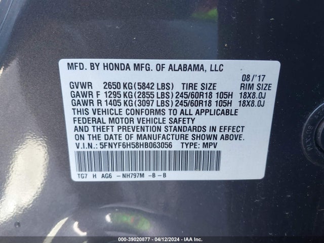 Honda Pilot Ex-l 2017 5FNYF6H58HB063056 Image 9