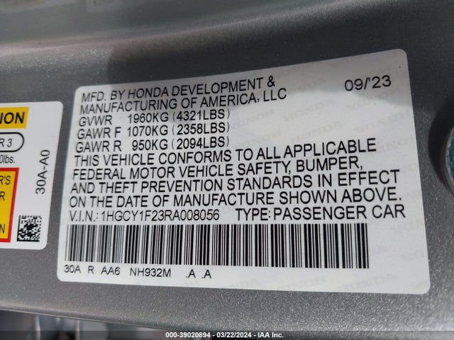 Honda ACCORD LX 2024 1HGCY1F23RA008056 Image 9