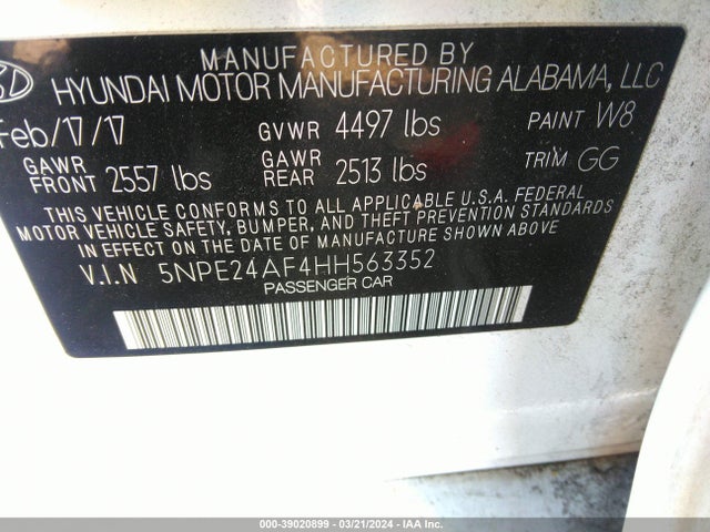 Hyundai Sonata 2017 5NPE24AF4HH563352 Image 9