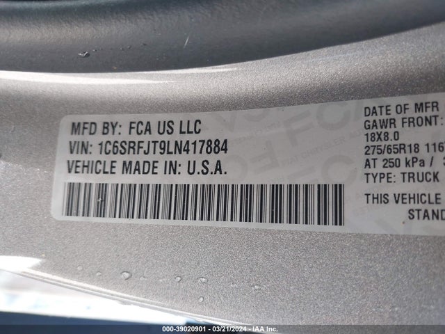1C6SRFJT9LN417884 RAM 1500 Laramie  4x4 5'7 Box