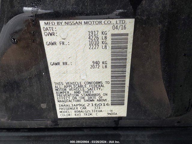 Nissan Altima 2.5 S 2016 1N4AL3AP9GC216016 Image 9