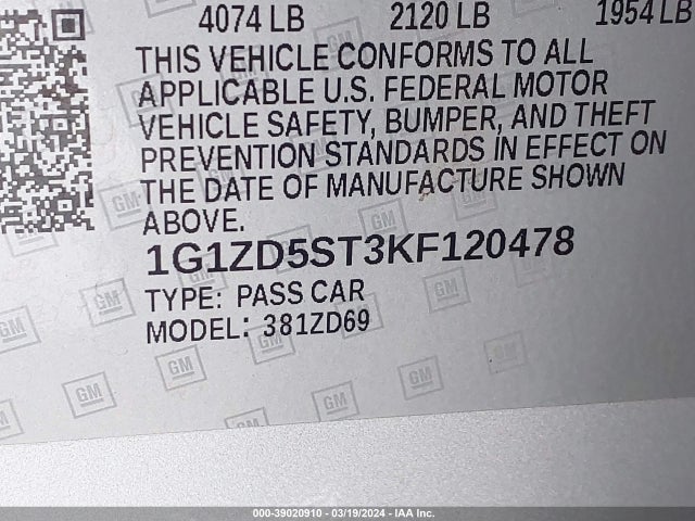 Chevrolet MALIBU LT 2019 1G1ZD5ST3KF120478 Image 9