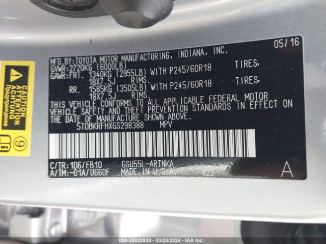 5TDBKRFHXGS298388 Toyota Highlander Le V6
