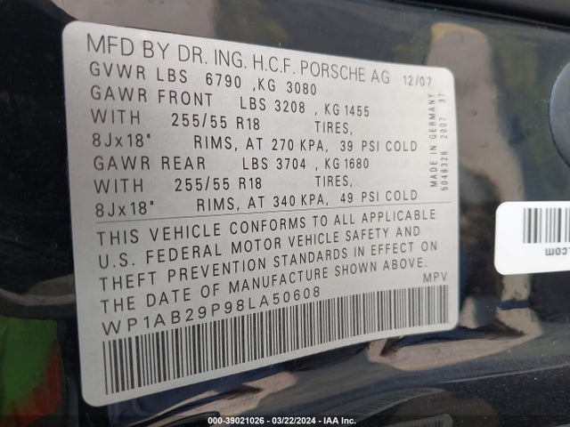 2008 PORSCHE CAYENNE WP1AB29P98LA50608 Photo 8