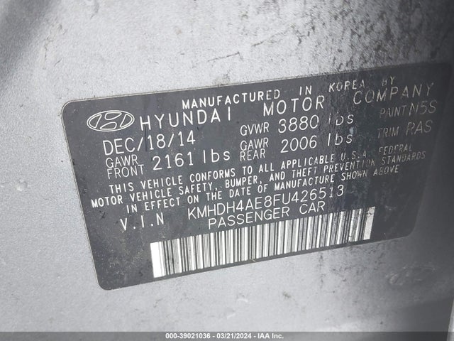 Hyundai ELANTRA SE 2015 KMHDH4AE8FU426513 Image 9