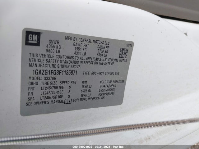 Chevrolet Express 3500 Lt 2015 1GAZG1FG8F1136871 Image 9
