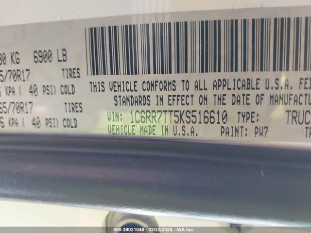 RAM 1500 Classic Slt  4x4 6'4 Box 2019 1C6RR7TT5KS516610 Image 9