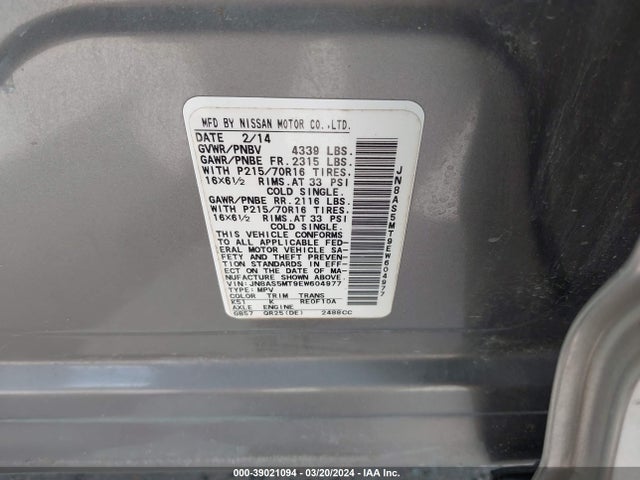 Nissan Rogue Select S 2014 JN8AS5MT9EW604977 Image 9