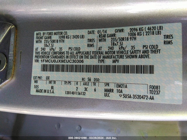 Ford Escape Titanium 2014 1FMCU0JX9EUC30306 Image 9