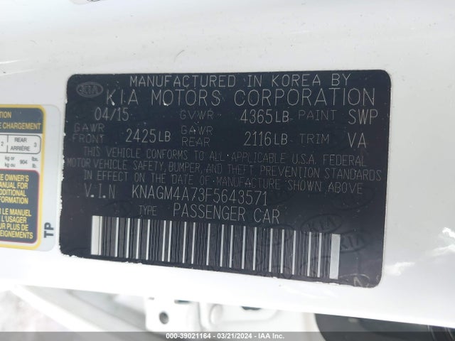 KIA Optima Lx 2015 KNAGM4A73F5643571 Image 9