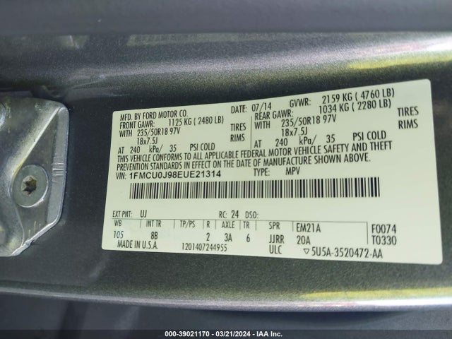 Ford Escape Titanium 2014 1FMCU0J98EUE21314 Image 9
