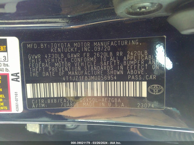 Toyota AVALON XLE 2021 4T1JZ1FB3MU056954 Image 9