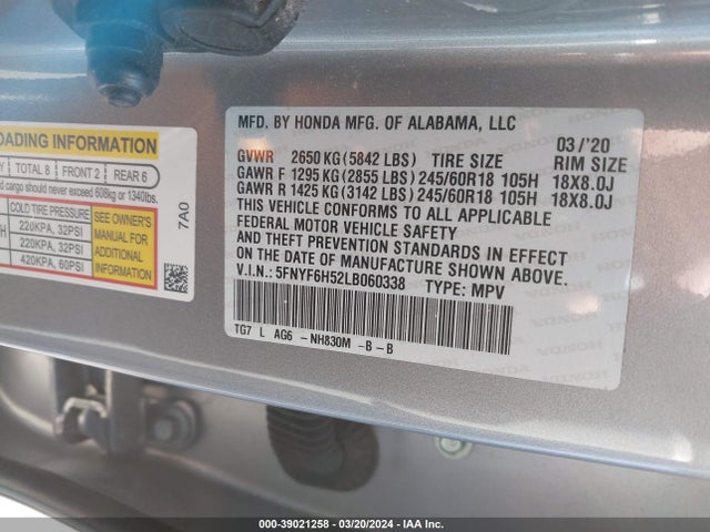 Honda Pilot Awd Ex-l 2020 5FNYF6H52LB060338 Image 9