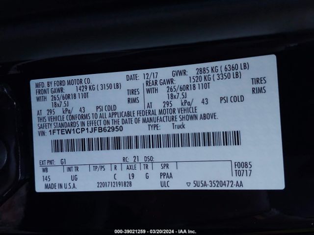 1FTEW1CP1JFB62950 Ford F-150 Xlt