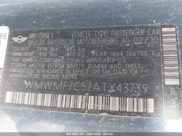 2010 MINI COOPER S WMWMF7C52ATX43739 Photo 8