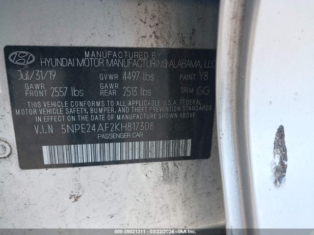 Hyundai SONATA SE 2019 5NPE24AF2KH817308 Image 9