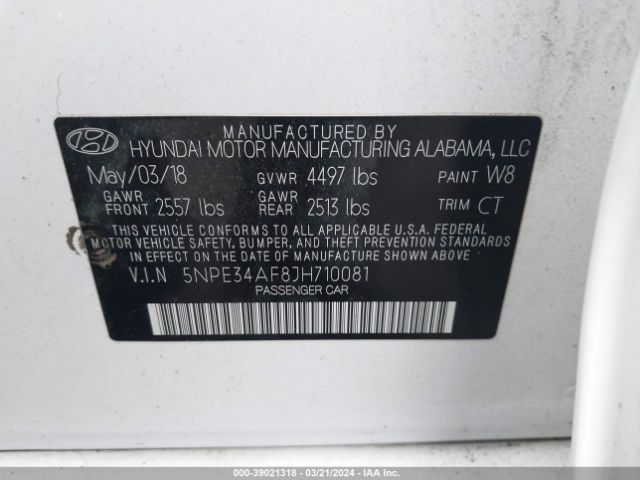 5NPE34AF8JH710081 Hyundai Sonata Sport+