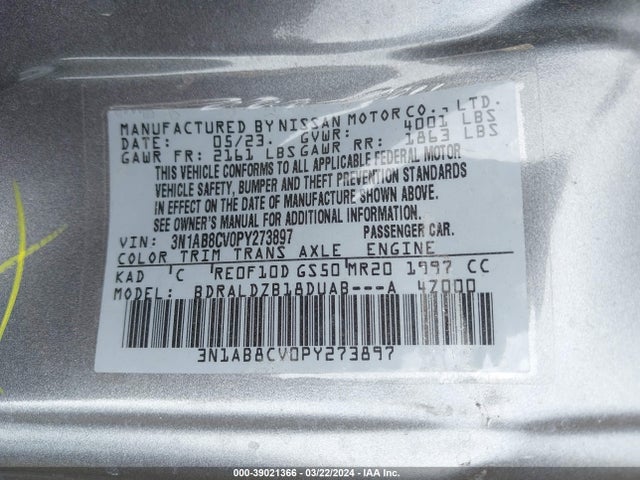 Nissan Sentra Sv Xtronic Cvt 2023 3N1AB8CV0PY273897 Image 9