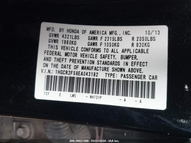 Honda Accord Sport 2014 1HGCR2F58EA043182 Image 9