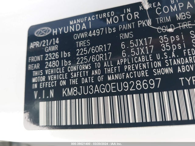 Hyundai TUCSON SE 2014 KM8JU3AG0EU928697 Image 9