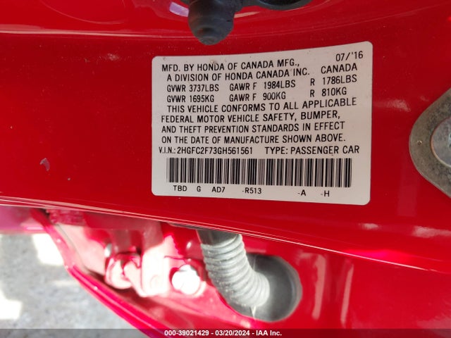 Honda CIVIC EX 2016 2HGFC2F73GH561561 Image 9