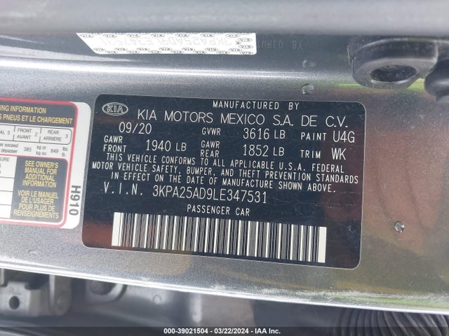 KIA Rio 5-door S 2020 3KPA25AD9LE347531 Image 9