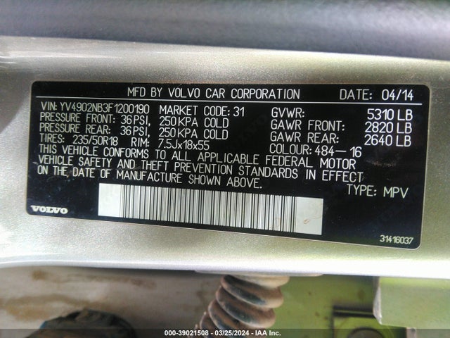Volvo Xc70 T6 2015 YV4902NB3F1200190 Image 9