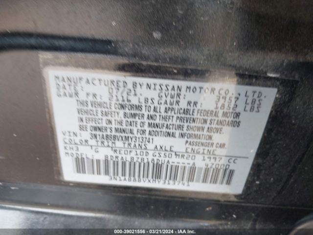 3N1AB8BVXMY313741 Nissan Sentra S Xtronic Cvt