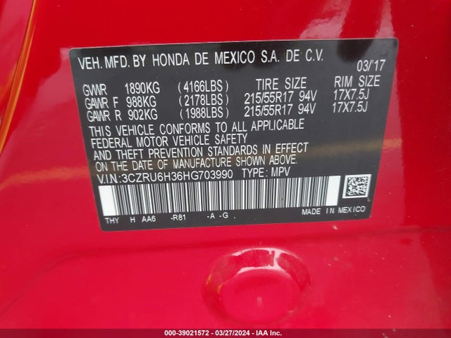 Honda HR-V LX 2017 3CZRU6H36HG703990 Image 9