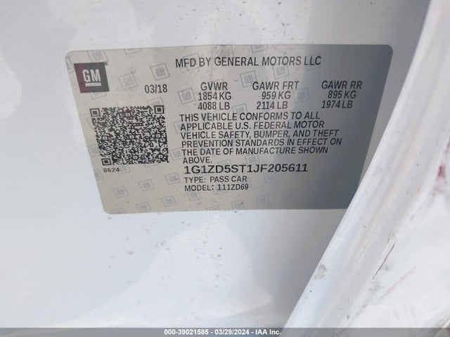 Chevrolet MALIBU LT 2018 1G1ZD5ST1JF205611 Image 9