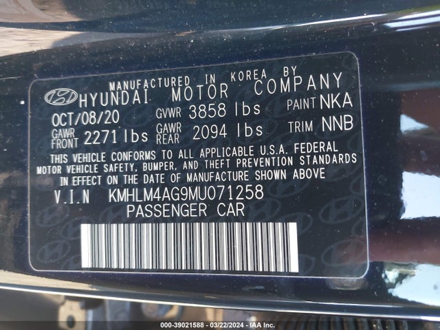 Hyundai ELANTRA SEL 2021 KMHLM4AG9MU071258 Image 9