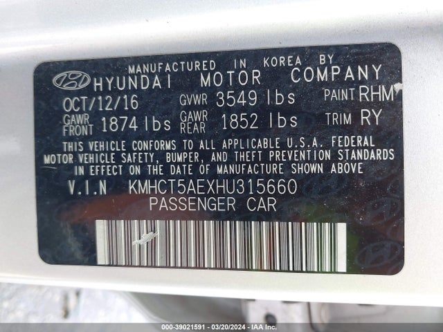 Hyundai ACCENT SE 2017 KMHCT5AEXHU315660 Image 9