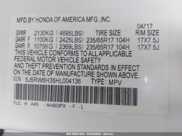 Honda CR-V LX 2017 5J6RW6H35HL004136 Image 9
