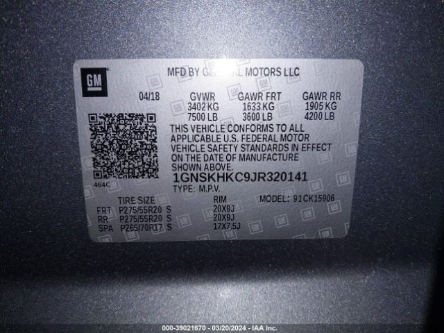 1GNSKHKC9JR320141 Chevrolet Suburban Lt