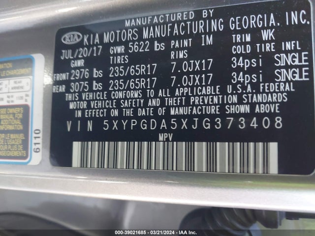 KIA Sorento 3.3l Lx 2018 5XYPGDA5XJG373408 Image 9