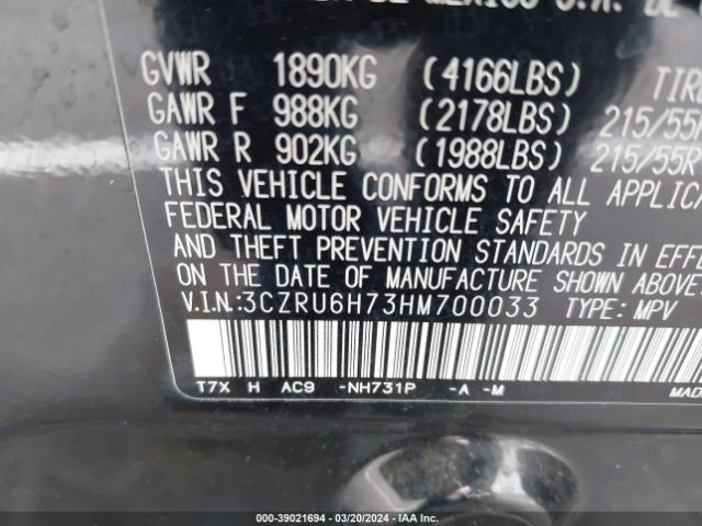 3CZRU6H73HM700033 Honda Hr-v Ex-l