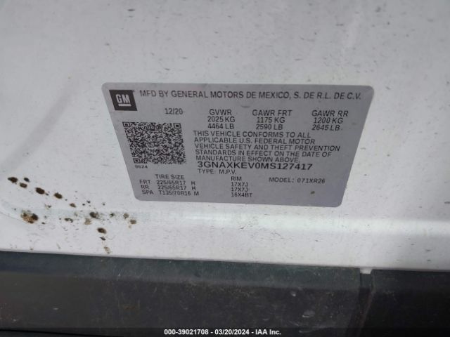 3GNAXKEV0MS127417 Chevrolet Equinox Fwd Lt